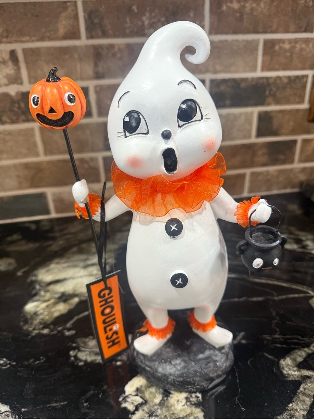 Viral vintage-Style Halloween Ghost Figurine 🎃👻 Ghoul-Ish Pumpkin & Cauldron